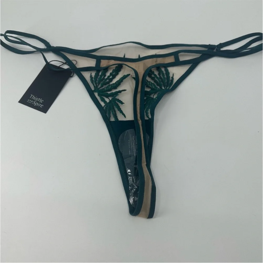 Thistle and Spire Emerald and Biscotti Embroidered Brooklyn Haze Thong Size 3X